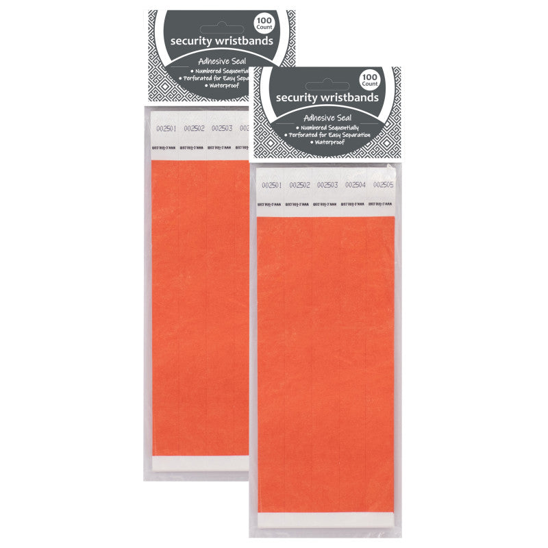 C-LINE - DuPont™ Tyvek® Security Wristbands, Orange, 100 Per Pack, 2 Packs