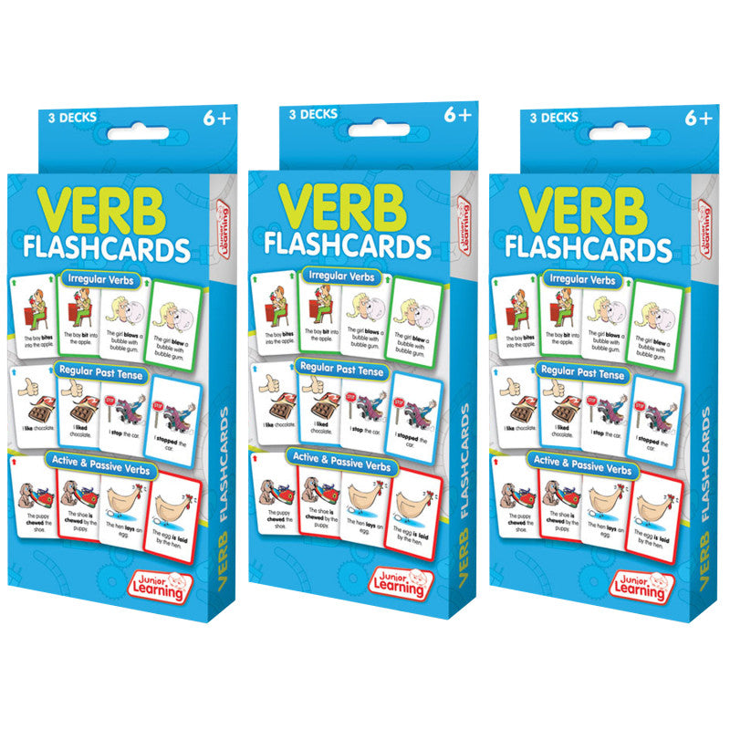 JUNIOR LEARNING - Verb Flashcards, 3 Sets Per Pack, 3 Packs