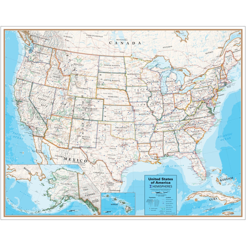 HEMISPHERES - Contemporary Laminated Wall Map, United States