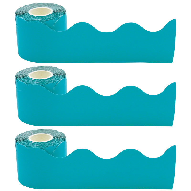 TEACHER CREATED RESOURCES - Teal Scalloped Rolled Border Trim, 50 Feet Per Roll, Pack of 3