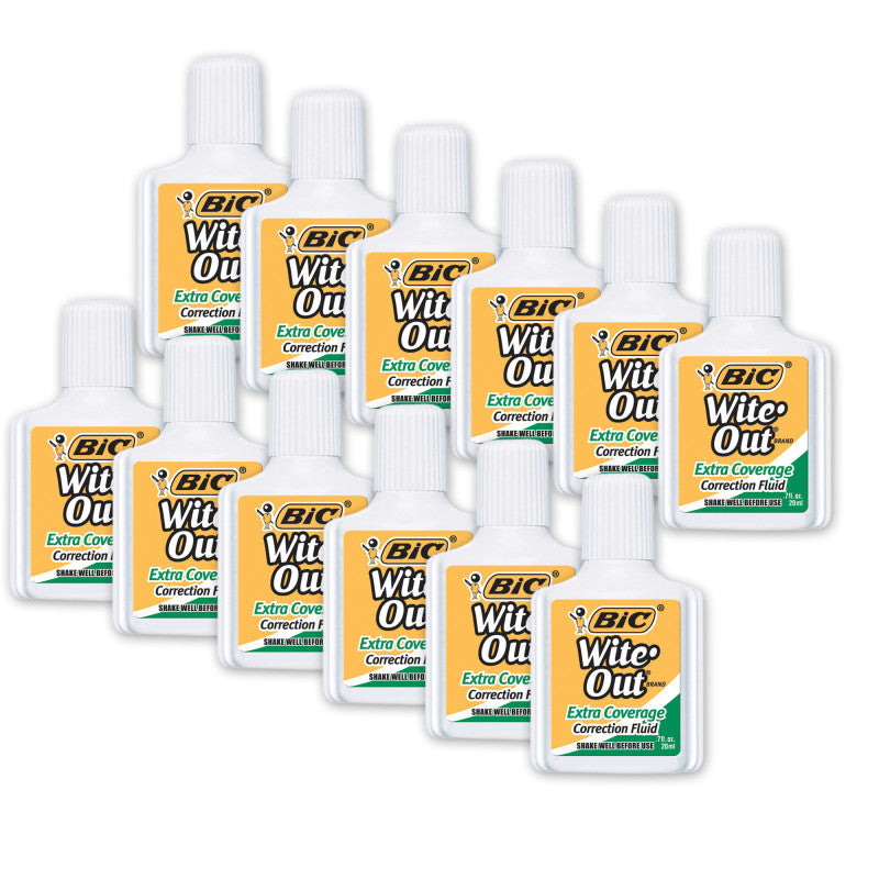 BIC - Wite Out® Correction Fluid, Extra Coverage, Pack of 12