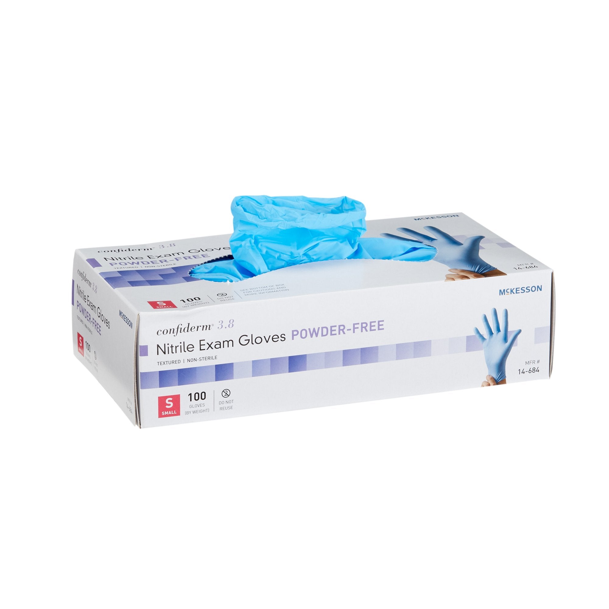 McKesson Brand - Exam Glove McKesson Confiderm® 3.8 Small NonSterile Nitrile Standard Cuff Length Textured Fingertips Blue Not Rated [1000/CS]