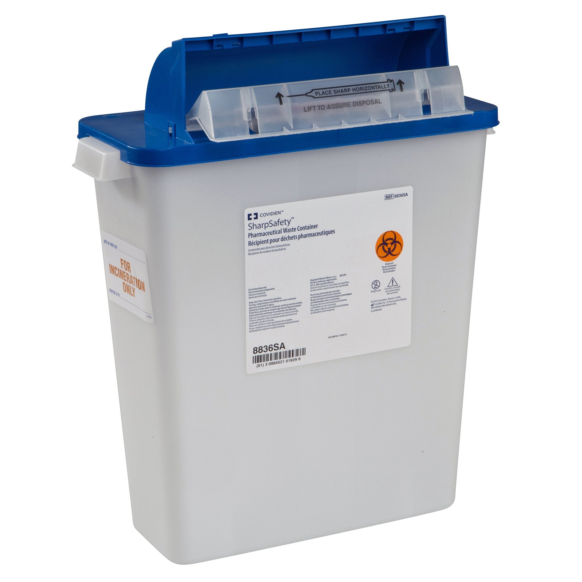 Cardinal - Pharmaceutical Waste Container PharmaSafety™ White Base 16-1/2 H X 13-3/4 W X 6 D Inch Horizontal Entry 3 Gallon [10/CS]