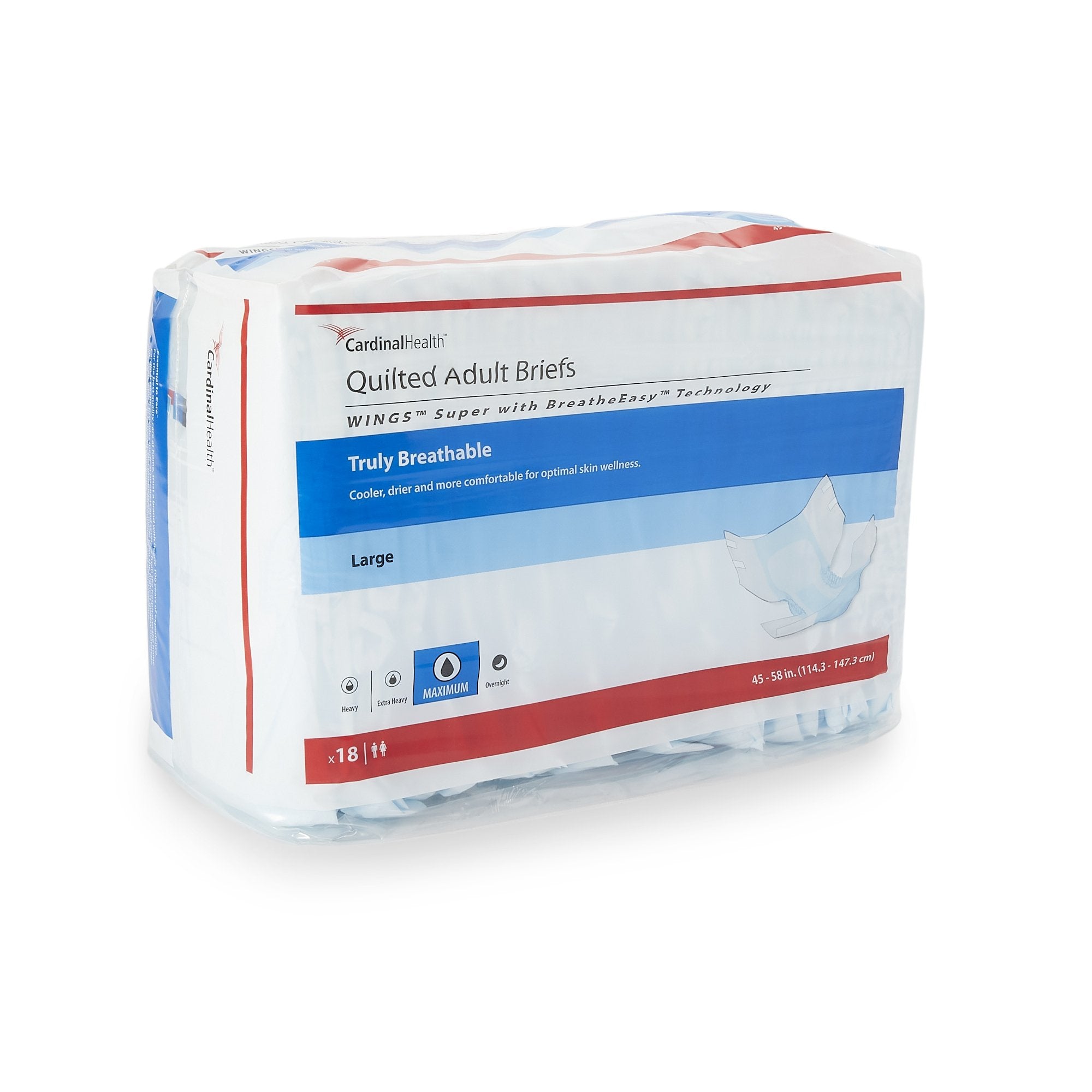 Cardinal - Unisex Adult Incontinence Brief Wings™ Super Quilted Large Disposable Heavy Absorbency [72/CS]