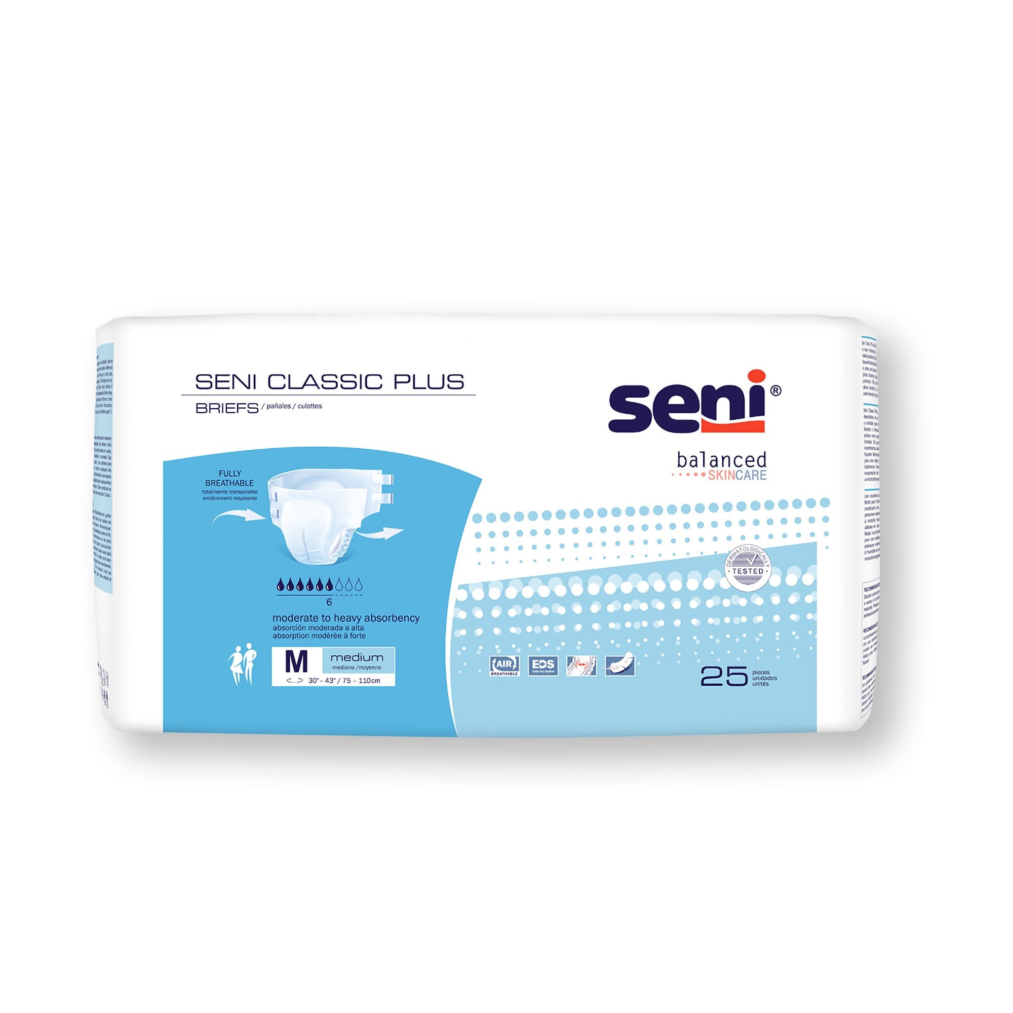 TZMO USA Inc - Unisex Adult Incontinence Brief Seni® Classic Plus Medium Disposable Moderate Absorbency [100/CS]