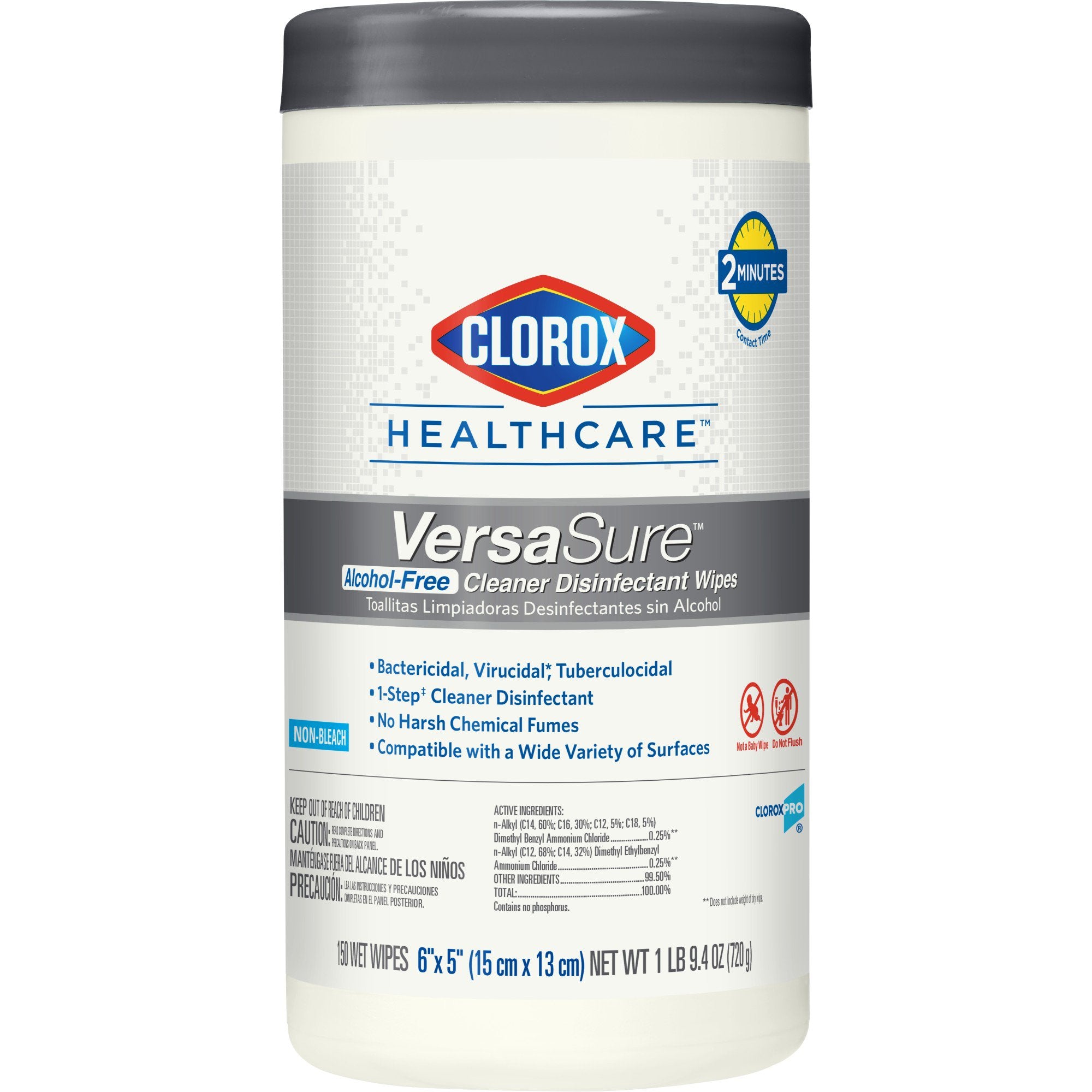 The Clorox Company - Clorox Healthcare® VersaSure™ Surface Disinfectant Cleaner Premoistened Quaternary Based Manual Pull Wipe 150 Count Canister Scented NonSterile [6/CS]