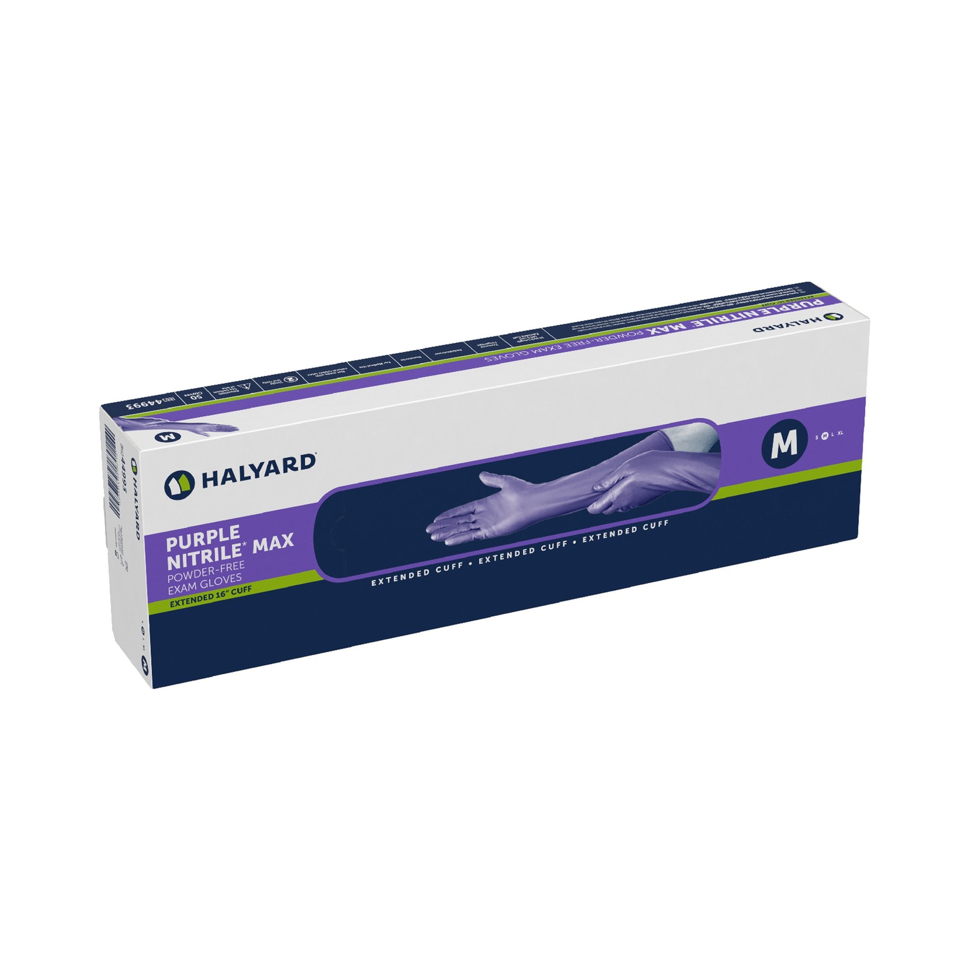 O&M Halyard Inc - Exam Glove Purple Nitrile Max™ Medium NonSterile Nitrile Extended Cuff Length Fully Textured Purple Not Rated [400/CS]