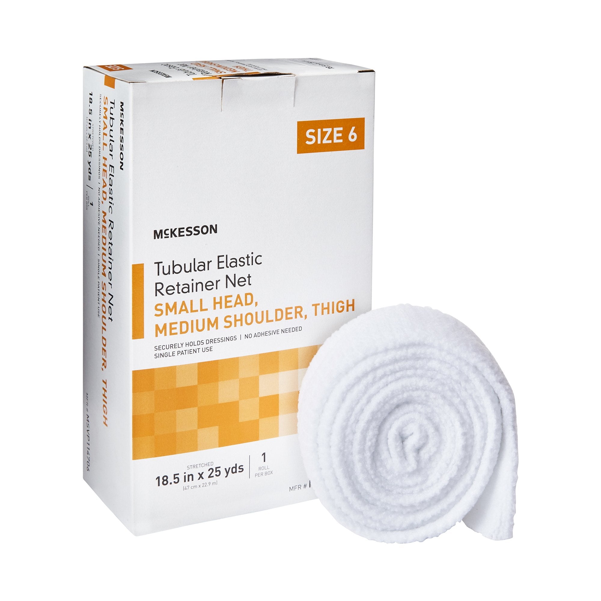 McKesson Brand - Elastic Net Retainer Dressing McKesson Tubular Elastic 18-1/2 Inch X 25 Yard (47 cm X 22.9 m) Size 6 White Small Head / Medium Shoulder / Thigh NonSterile [10/CS]