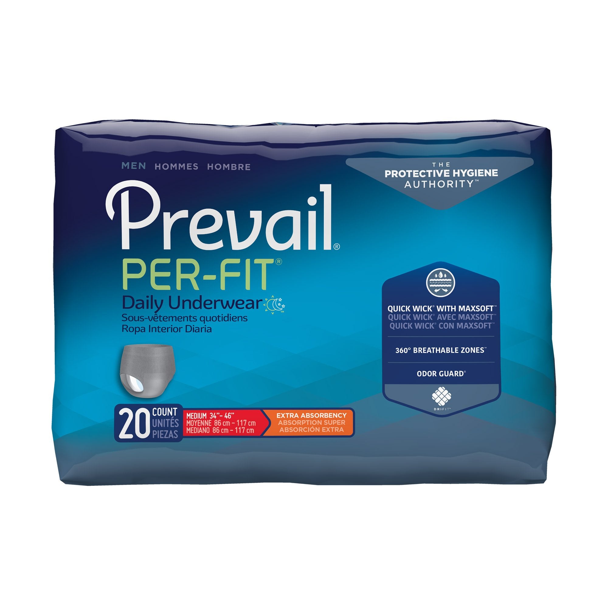 First Quality - Male Adult Absorbent Underwear Prevail® Per-Fit® Pull On with Tear Away Seams Medium Disposable Moderate Absorbency [80/CS]