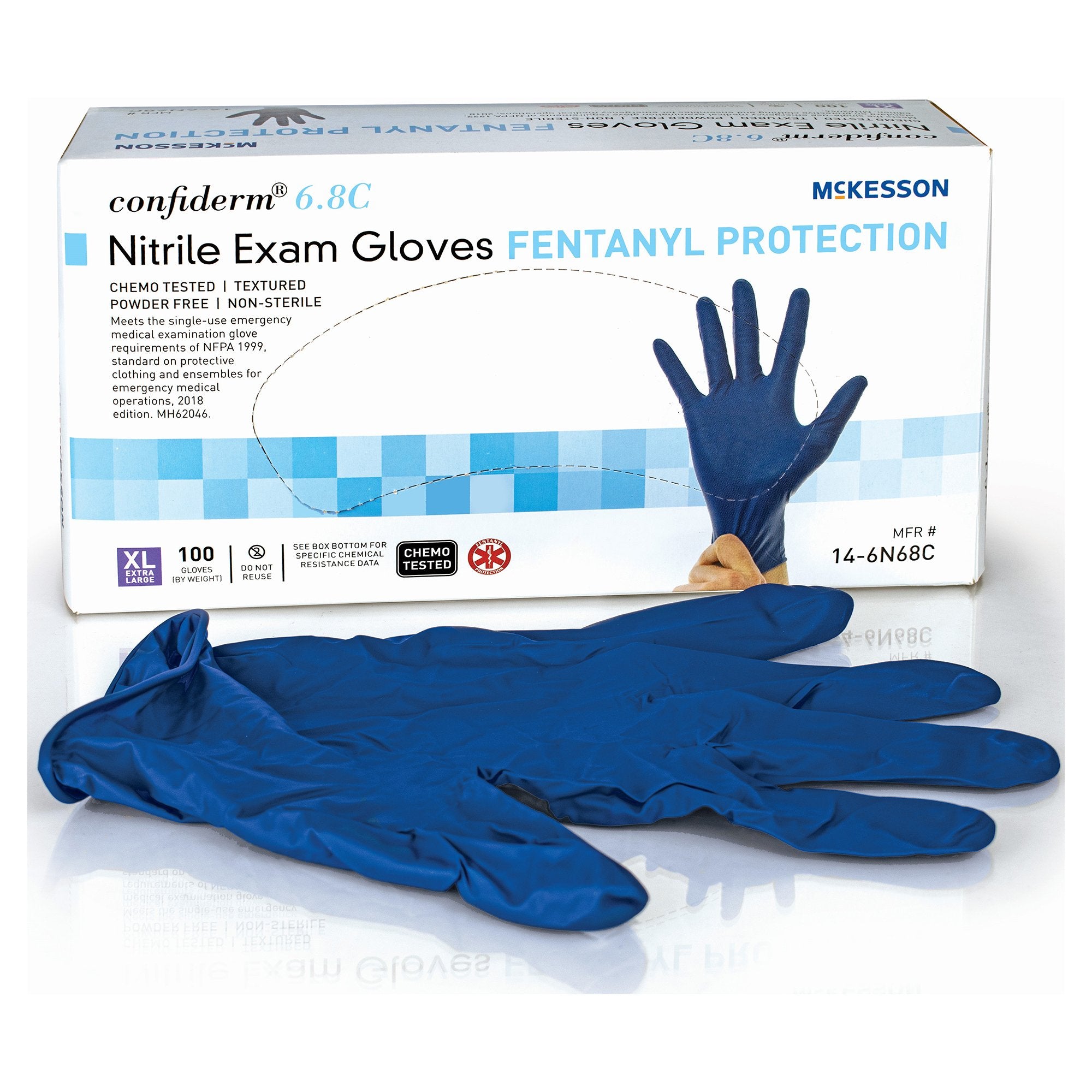 McKesson Brand - Exam Glove McKesson Confiderm® 6.8C X-Large NonSterile Nitrile Standard Cuff Length Textured Fingertips Blue Chemo Tested / Fentanyl Tested [1000/CS]