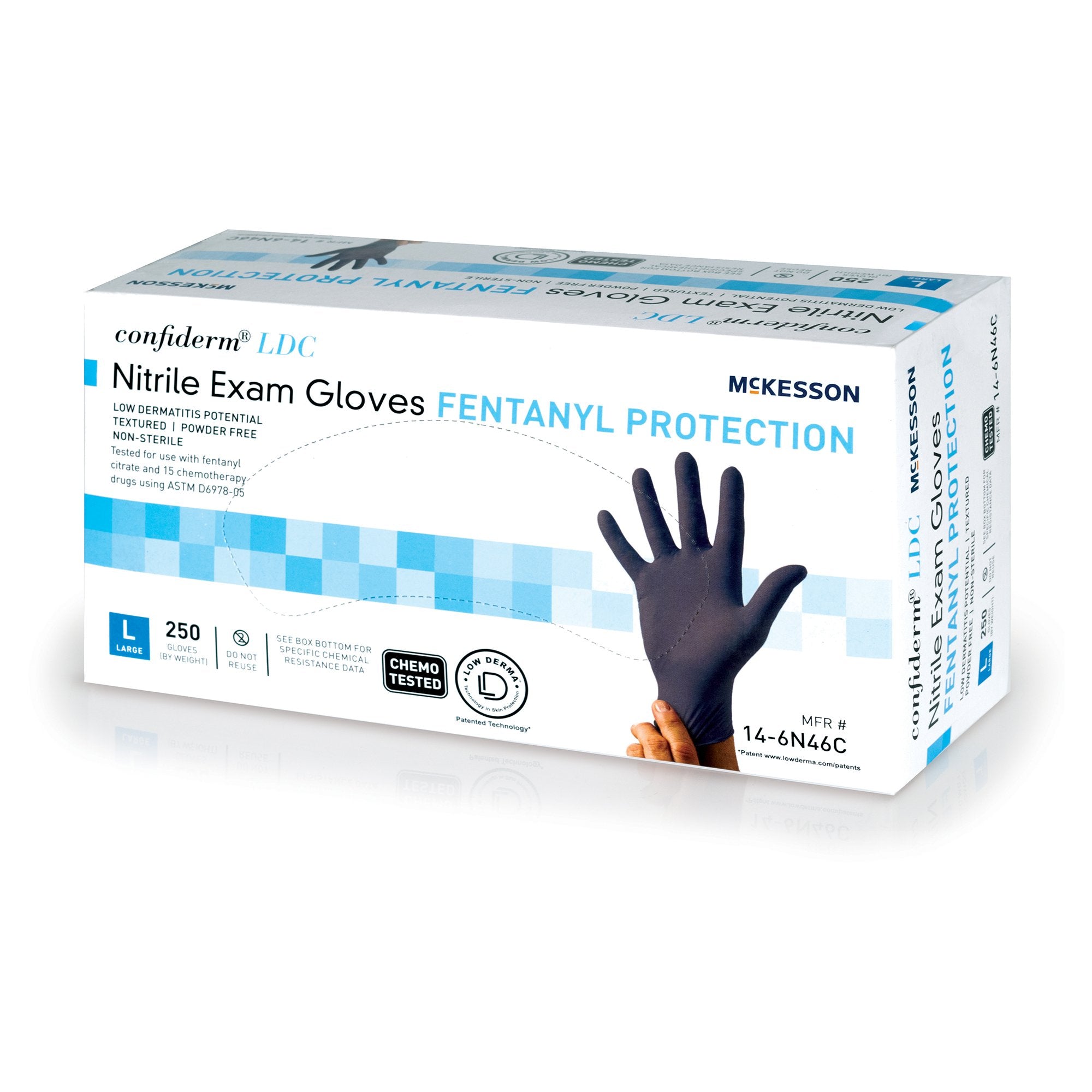 McKesson Brand - Exam Glove McKesson Confiderm® LDC Large NonSterile Nitrile Standard Cuff Length Fully Textured Blue Chemo Tested / Fentanyl Tested [2500/CS]