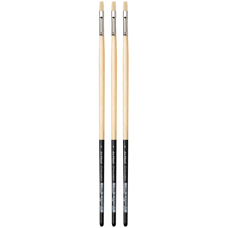 CHUNEO Synthetic Hog Bristle, Oil, Flat, Series 7129, Size 4, Pack of 3