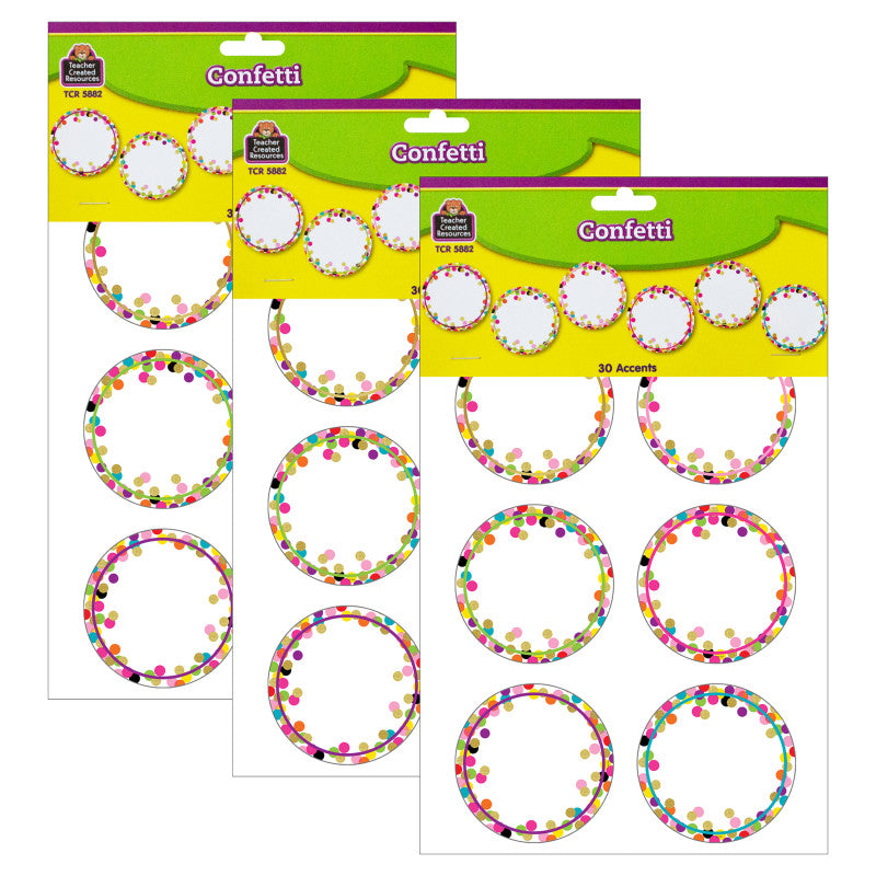 TEACHER CREATED RESOURCES - Confetti Circle Accents, 30 Per Pack, 3 Packs