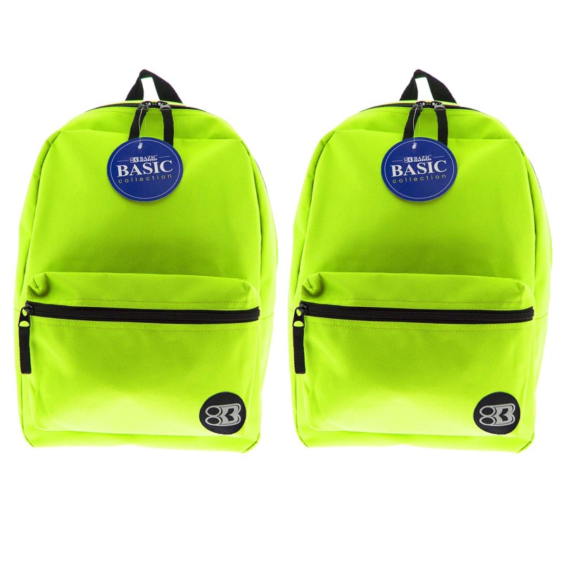 BAZIC PRODUCTS - Basic Backpack, 16", Lime Green, Pack of 2