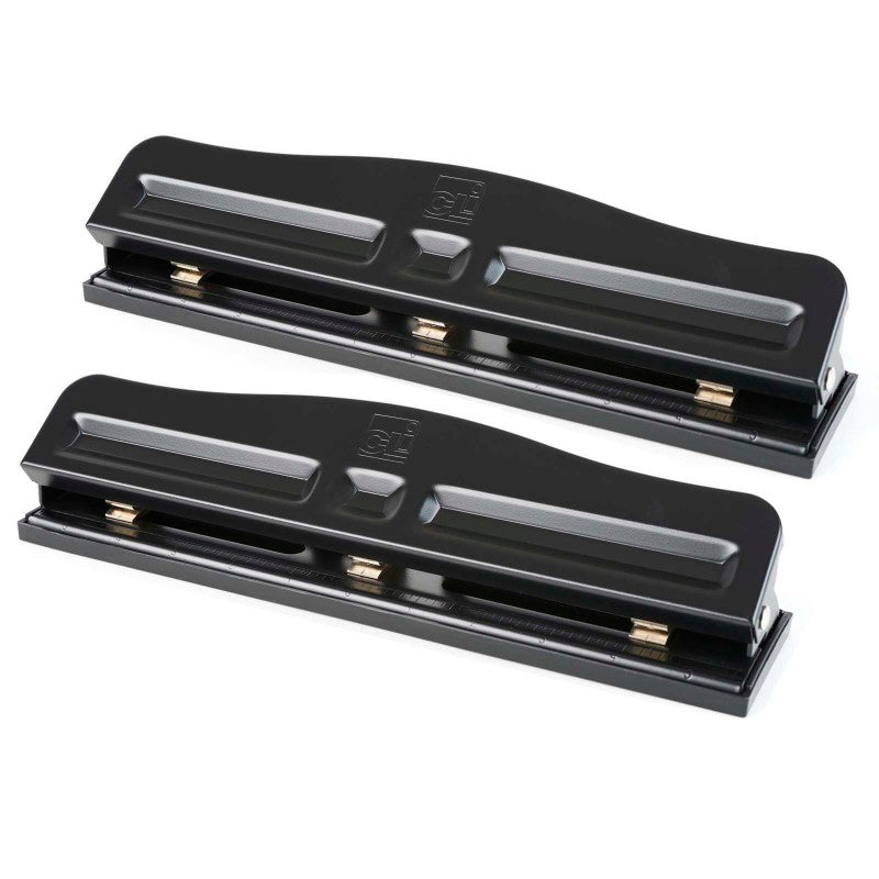 CHARLES LEONARD - 3-Hole Paper Punch, Adjustable Holes, 12 Sheet Capacity, Black, Pack of 2