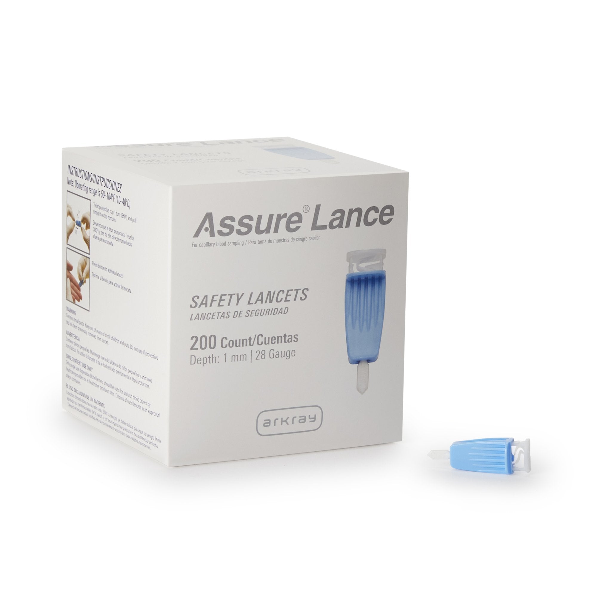 Arkray USA - Safety Lancet Assure® 28 Gauge Protective Safety Cap Push Button Activation Finger [200/BX]