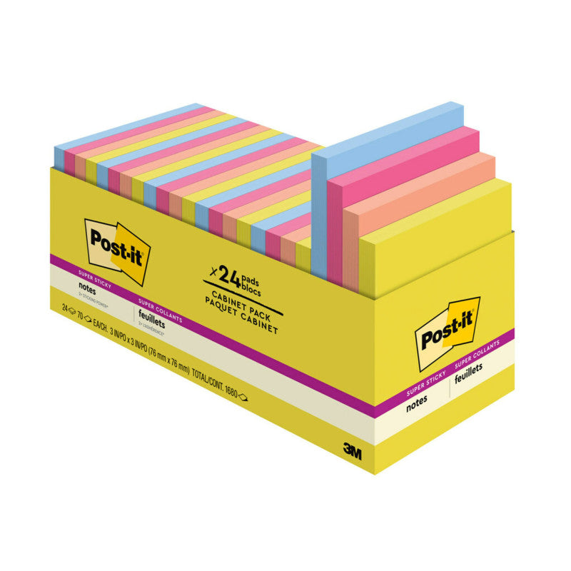 POST-IT - Super Sticky Notes - Summer Joy Collection - 3" x 3" Plain, 24-Pack