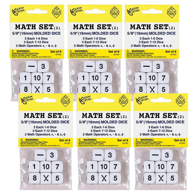 KOPLOW GAMES - Whole Number Dice Set, 8 Per Pack, 6 Packs