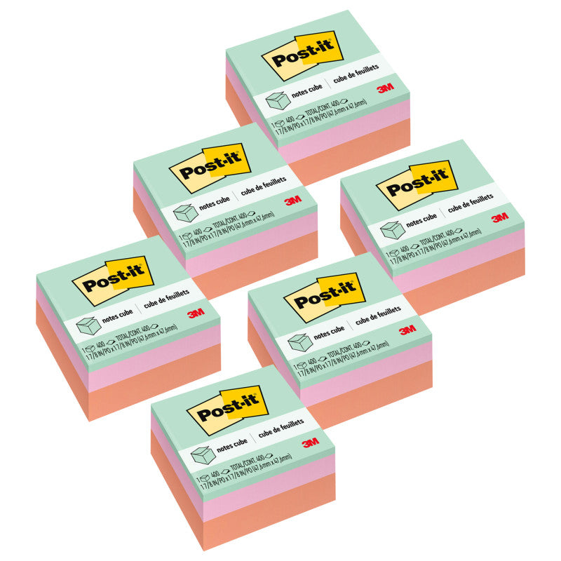 POST-IT - Notes Cube 2051-PAS, 1 7/8 in x 1 7/8 in (47.6 mm x 47.6 mm), Pack of 6