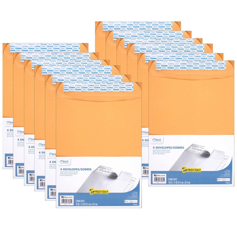 MEAD - Press-It Seal-It® Envelopes, 10" x 13", 4 Per Box, 12 Boxes
