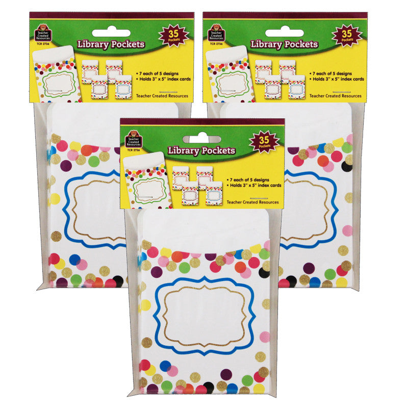 TEACHER CREATED RESOURCES - Confetti Library Pockets, 35 Per Pack, 3 Packs