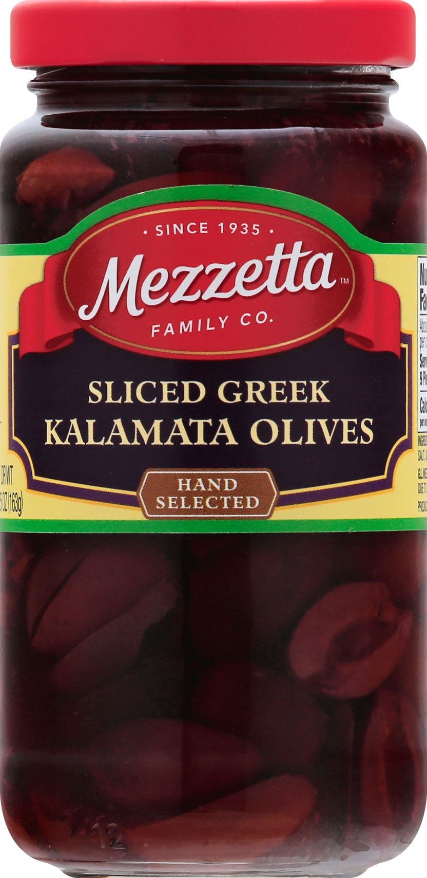 Mezzetta Sliced Greek Kalamata Olives 5.75 oz - Case of 6