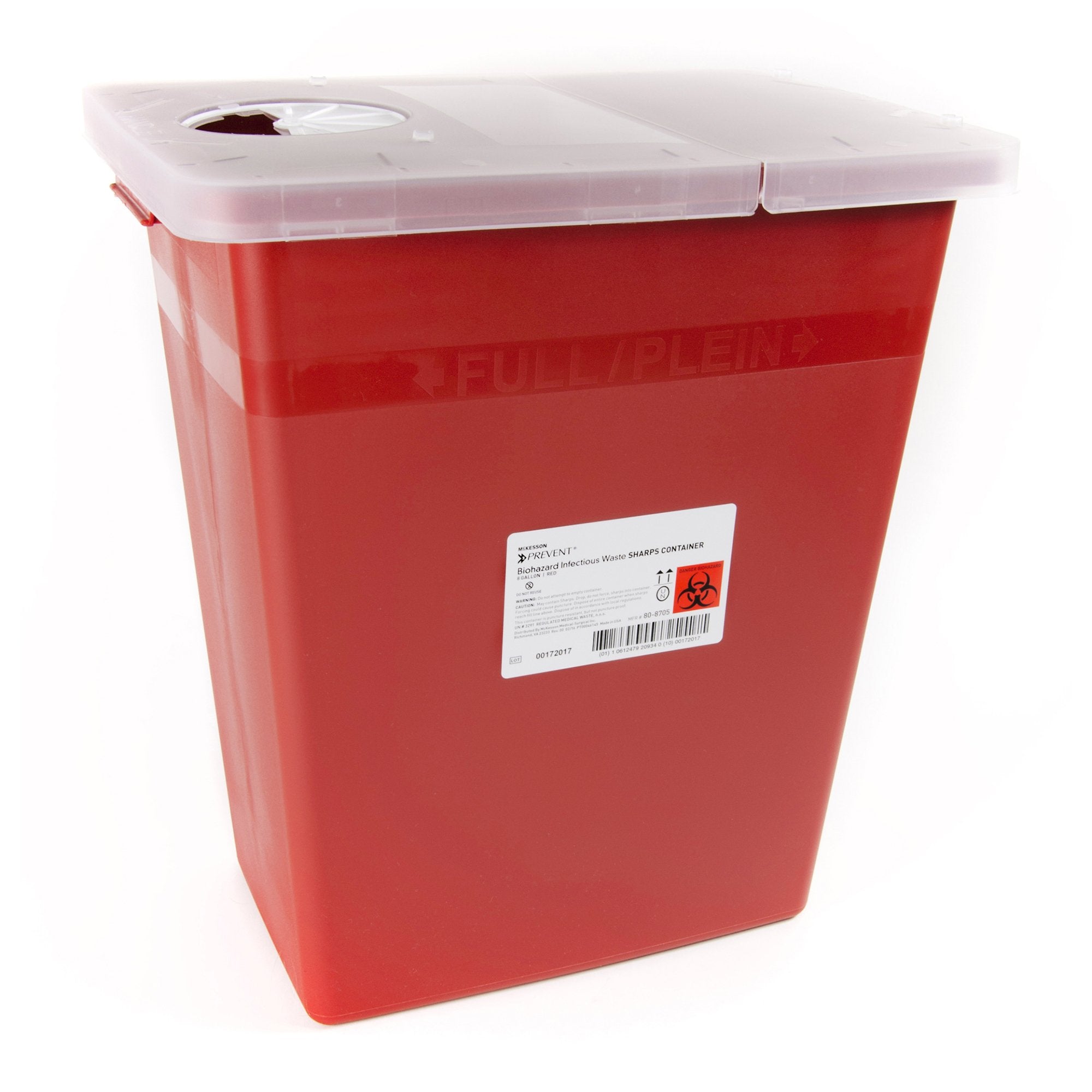 McKesson Brand - Sharps Container McKesson Prevent® Red Base 13-3/4 W X 13-3/4 D X 14 H Inch Horizontal / Vertical Entry 8 Gallon [1/EA]