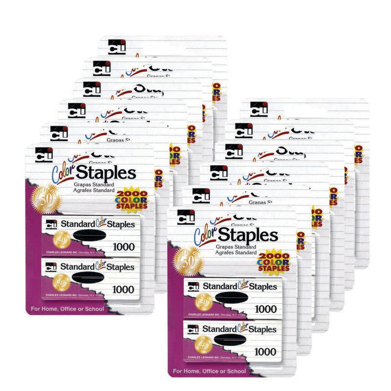 CHARLES LEONARD - Standard Color Staples, Assorted Colors, 2000 Per Pack, 12 Packs