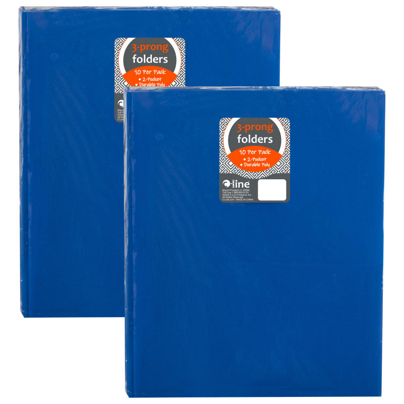 C-LINE - Two-Pocket Heavyweight Poly Portfolio Folder with Prongs, Blue, 10 Per Pack, 2 Packs