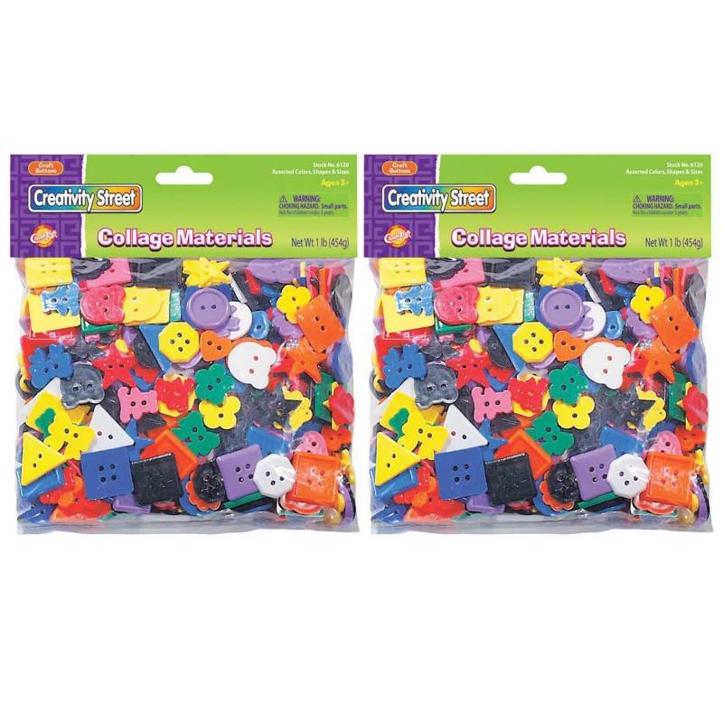 CREATIVITY STREET - Plastic Buttons, Assorted Colors, 3/4" to 1", 1 lb. Per Pack, 2 Packs