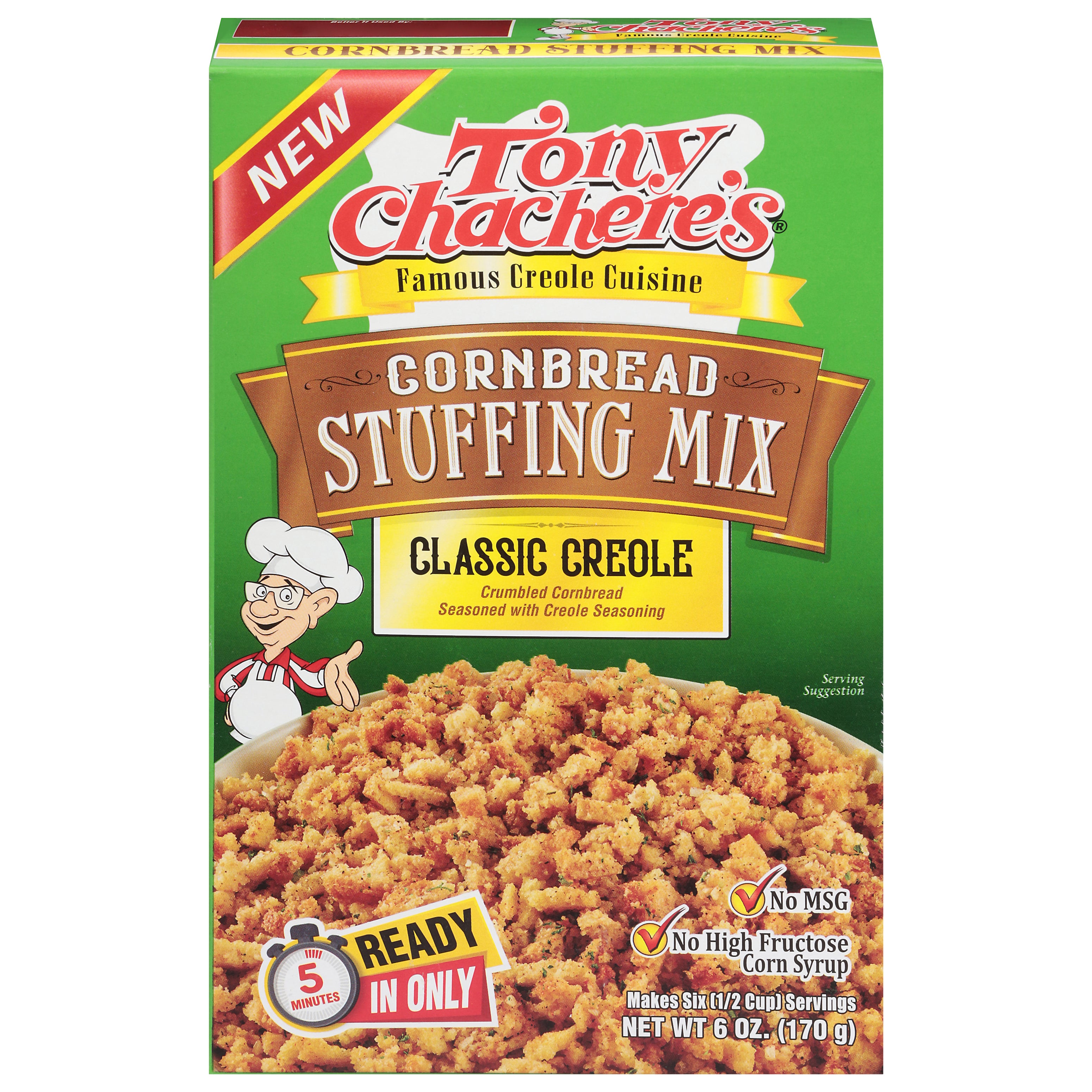 Tony Chachere's Cornbread Classic Creole Stuffing Mix 6 oz - Case of 8
