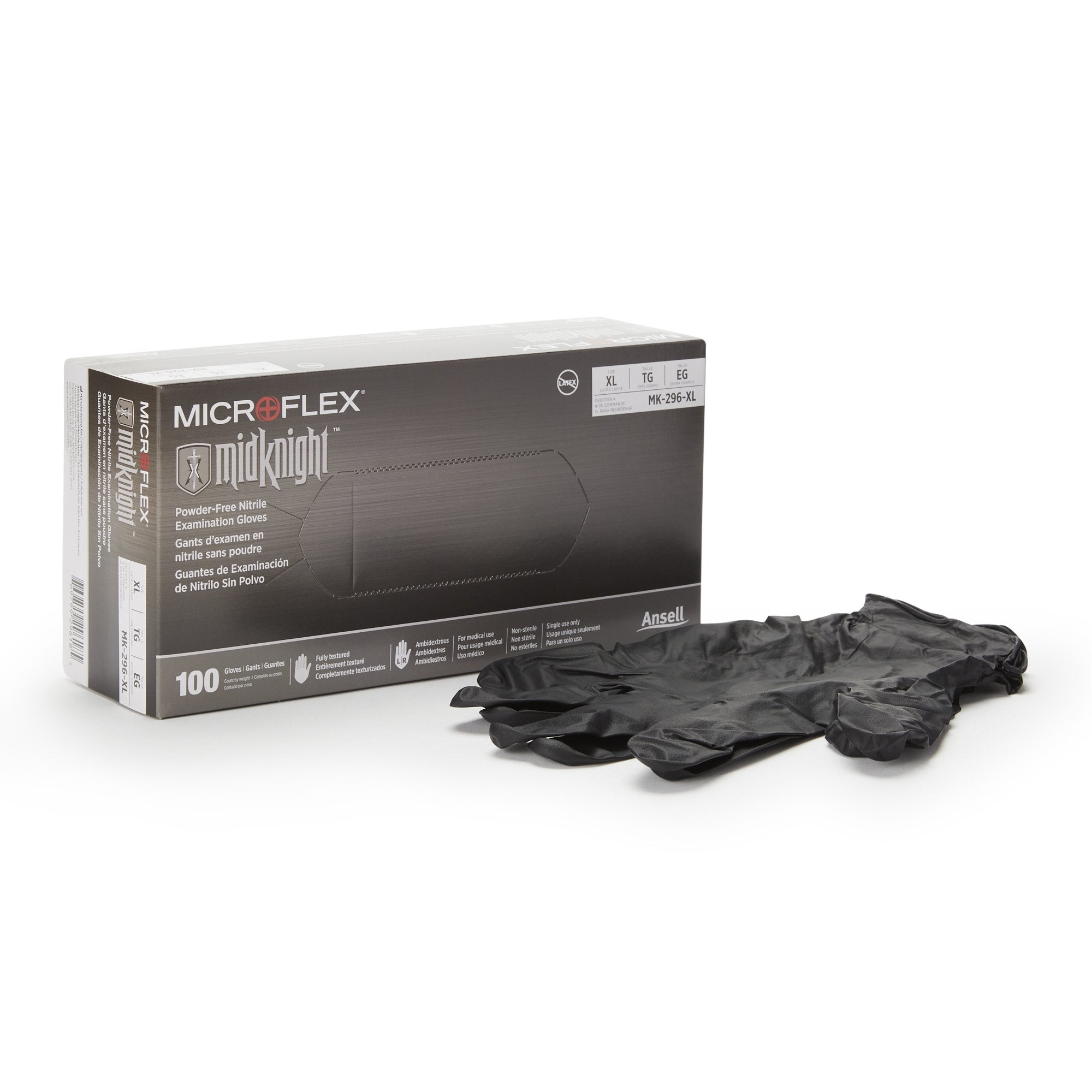 Microflex Medical - Exam Glove MICROFLEX® MidKnight™ X-Large NonSterile Nitrile Standard Cuff Length Fully Textured Black Fentanyl Tested [1/BX]