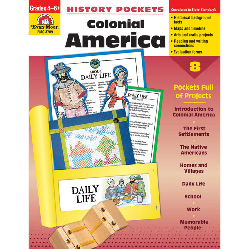 EVAN-MOOR - History Pockets, Colonial America, Teacher Reproducibles, Grades 4-6