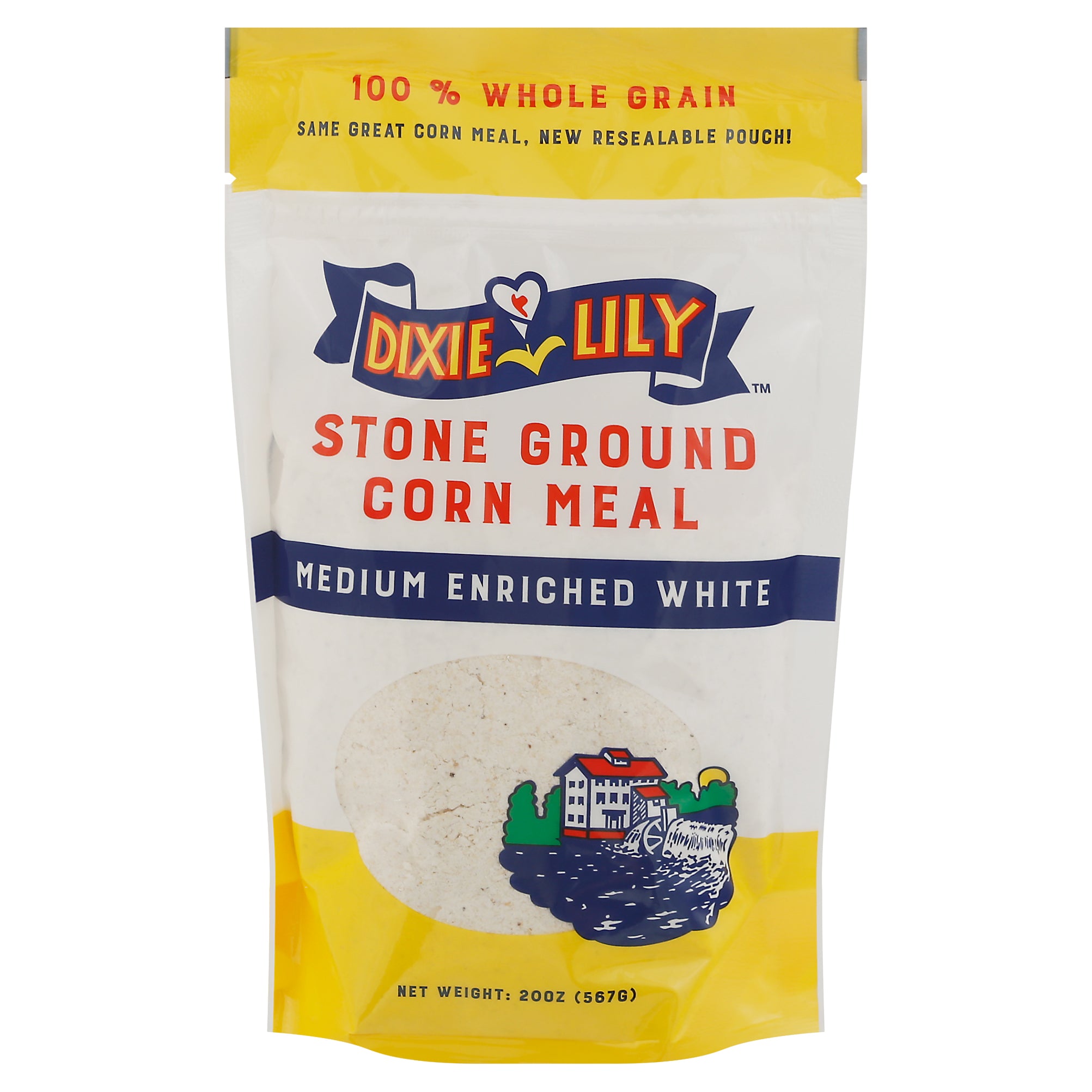 Dixie Lily Medium Enriched White Stone Ground Corn Meal 20 oz - Case of 6