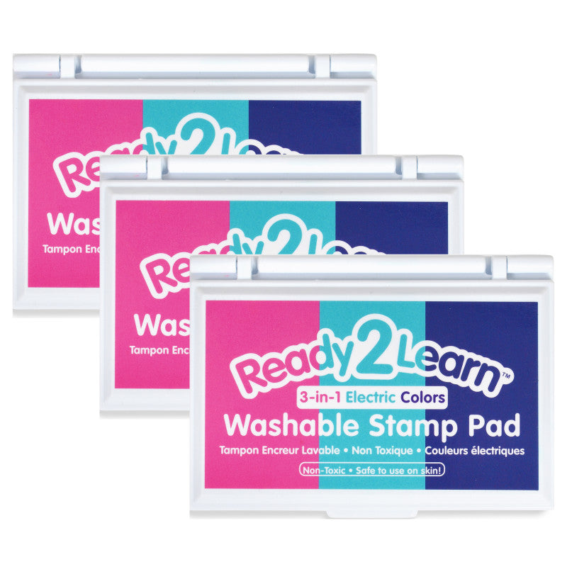 READY 2 LEARN - Washable Stamp Pad 3-in-1 - Electric - Pink, Purple & Turquoise - Pack of 3