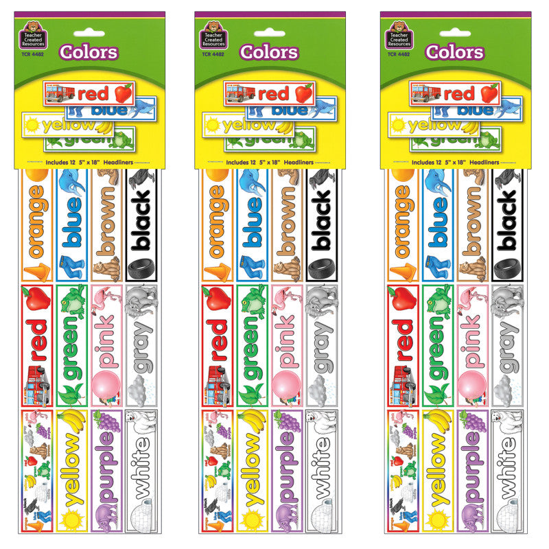 TEACHER CREATED RESOURCES - Colors Headliners, 12 Per Pack, 3 Packs