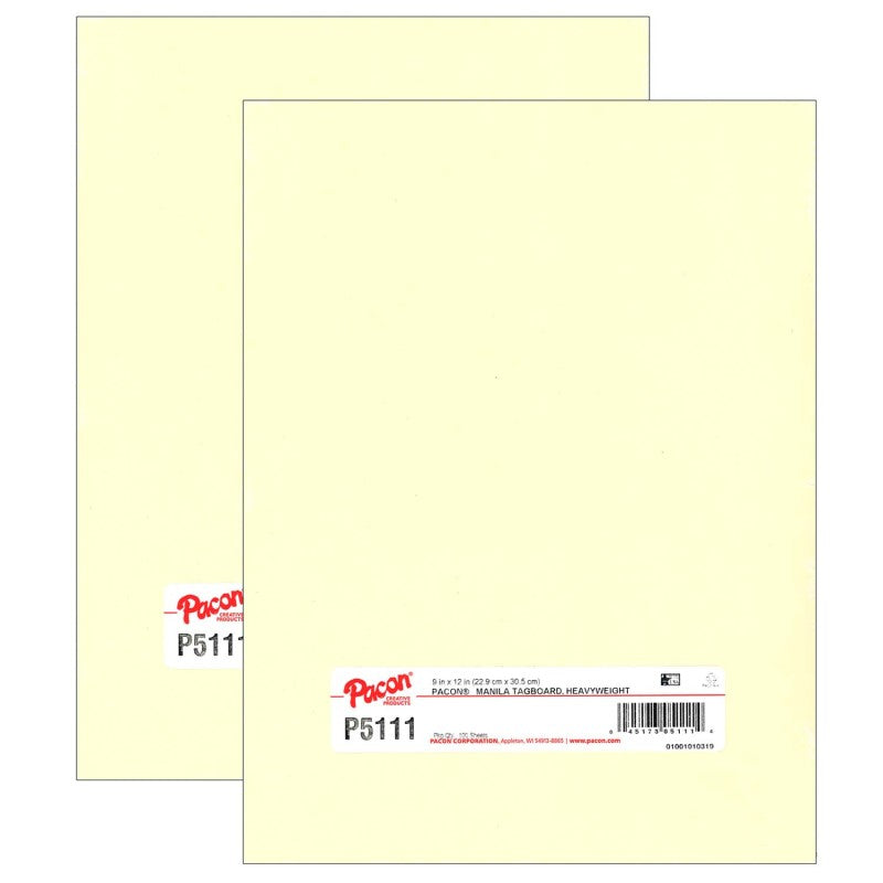 PACON - Heavyweight Tagboard, Manila, 9" x 12", 100 Sheets Per Pack, 2 Packs