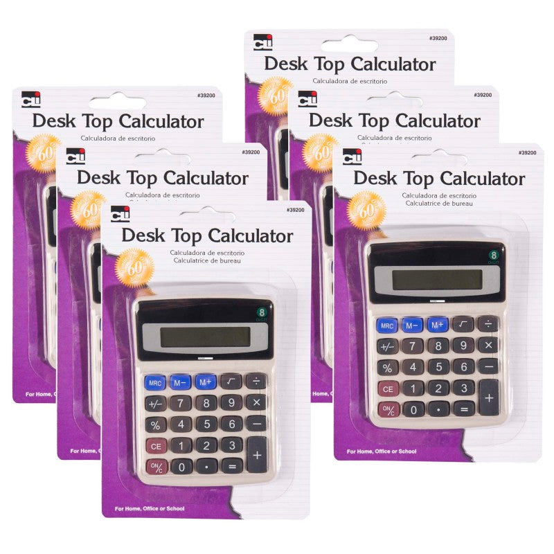 CHARLES LEONARD - Desktop Calculator, Battery and Solar Powered with Tilted 8 Digit Display, Pack of 6