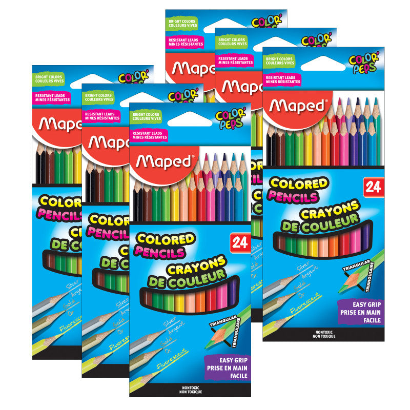 MAPED - Triangular Colored Pencils, 24 Per Pack, 6 Packs
