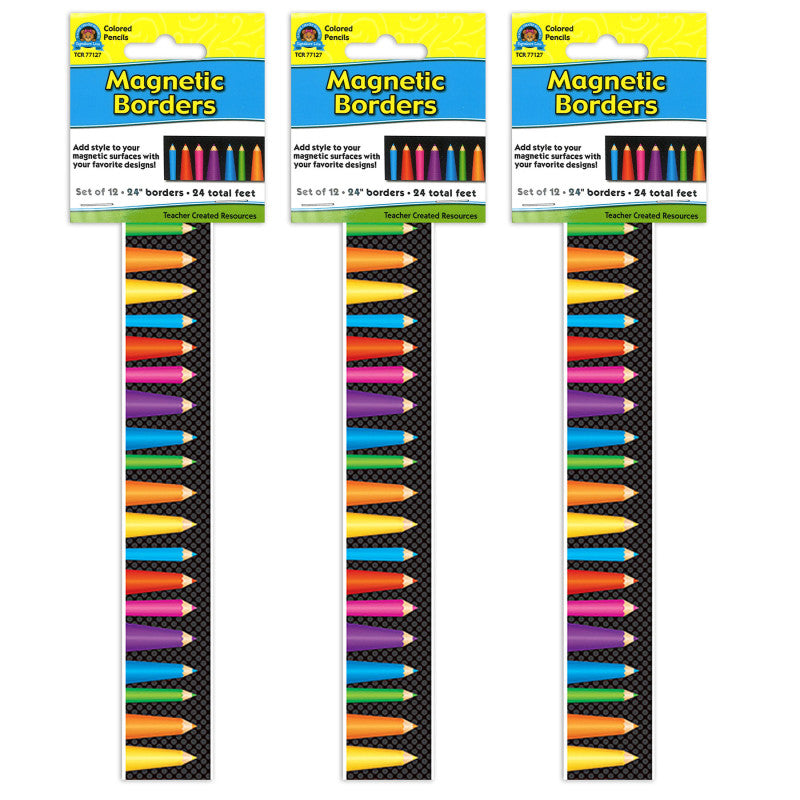 TEACHER CREATED RESOURCES - Magnetic Borders, Colored Pencils, 24 Feet Per Pack, 3 Packs