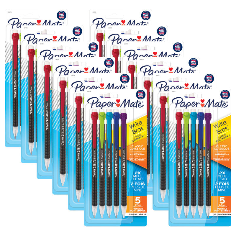 PAPER MATE - Write Bros® Mechanical Pencil, 0.7mm, Assorted, 5 Per Pack, 12 Packs