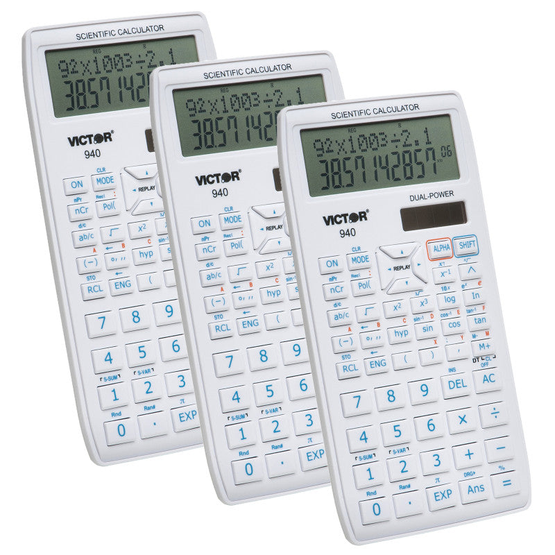 VICTOR - Scientific Calculator with 2 Line Display, Pack of 3