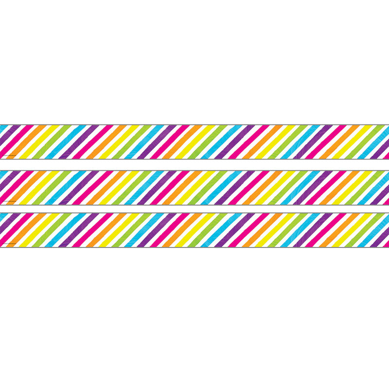 TEACHER CREATED RESOURCES - Brights 4Ever Stripes Straight Rolled Border Trim, 50 Feet, 3 Rolls