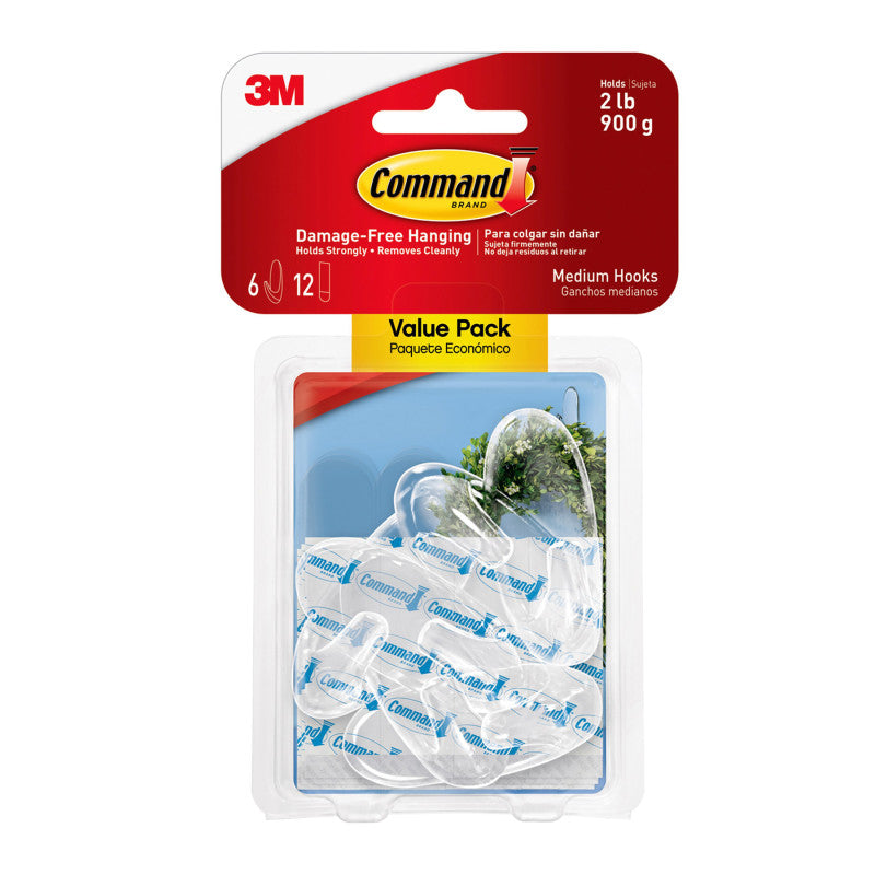 3M - Command™ Clear Medium Hooks Value Pack, 6 Count