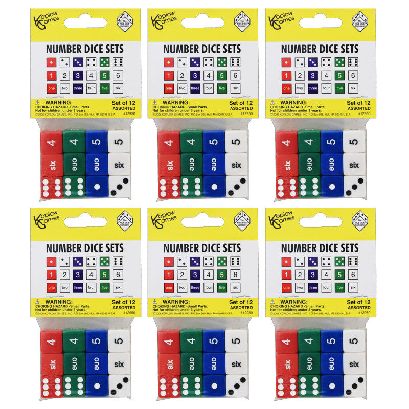 KOPLOW GAMES - Number Dice Set, 12 Per Pack, 6 Packs