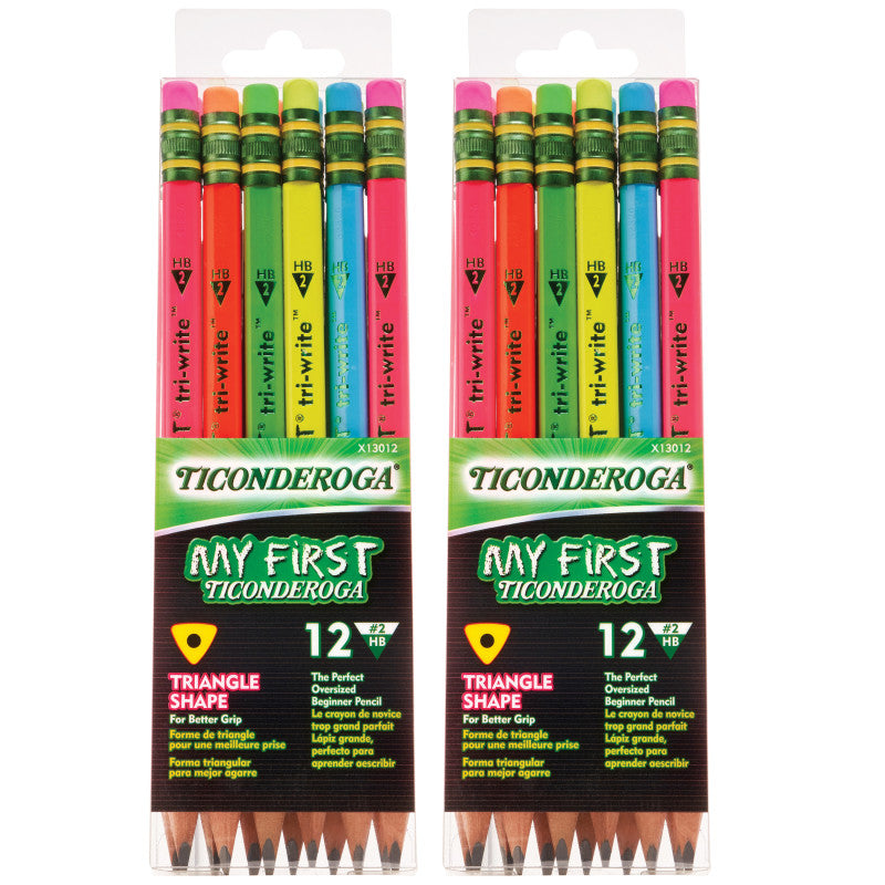 TICONDEROGA - My First® Tri-Write™ Wood-Cased Pencils, Neon Assorted, 12 Per Pack, 2 Packs