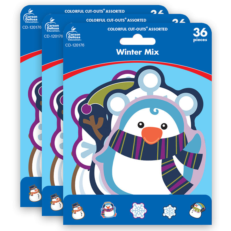 CARSON DELLOSA EDUCATION - Winter Mix Cut-Outs, 36 Per Pack, 3 Packs
