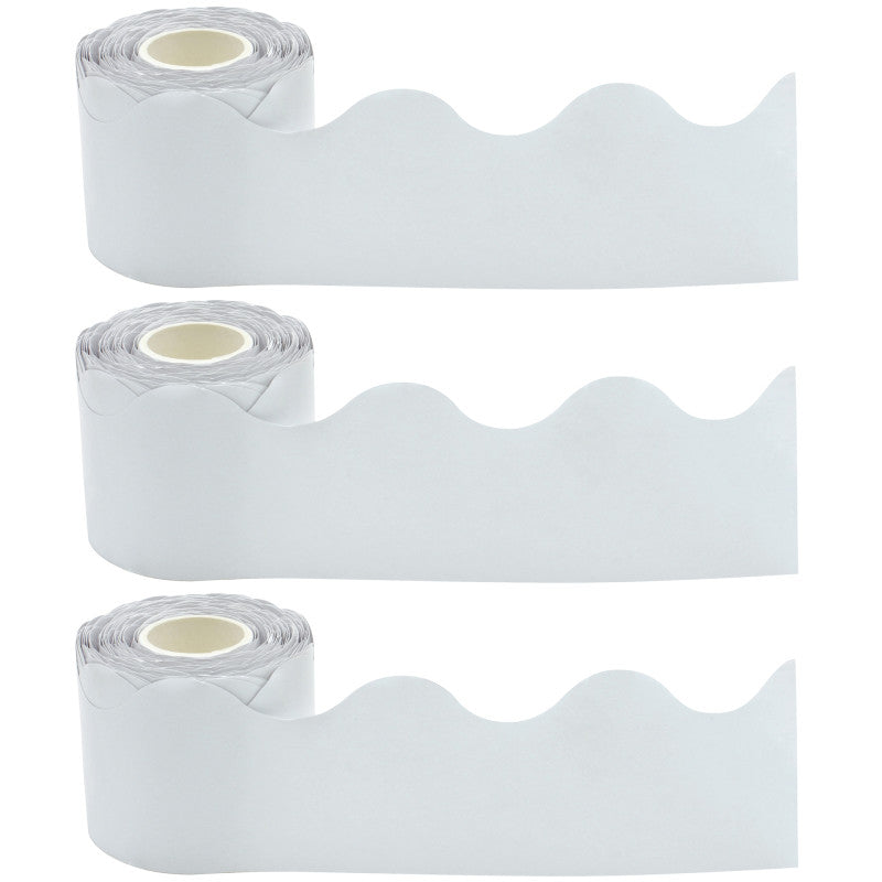 TEACHER CREATED RESOURCES - White Scalloped Rolled Border Trim, 50 Feet Per Roll, Pack of 3