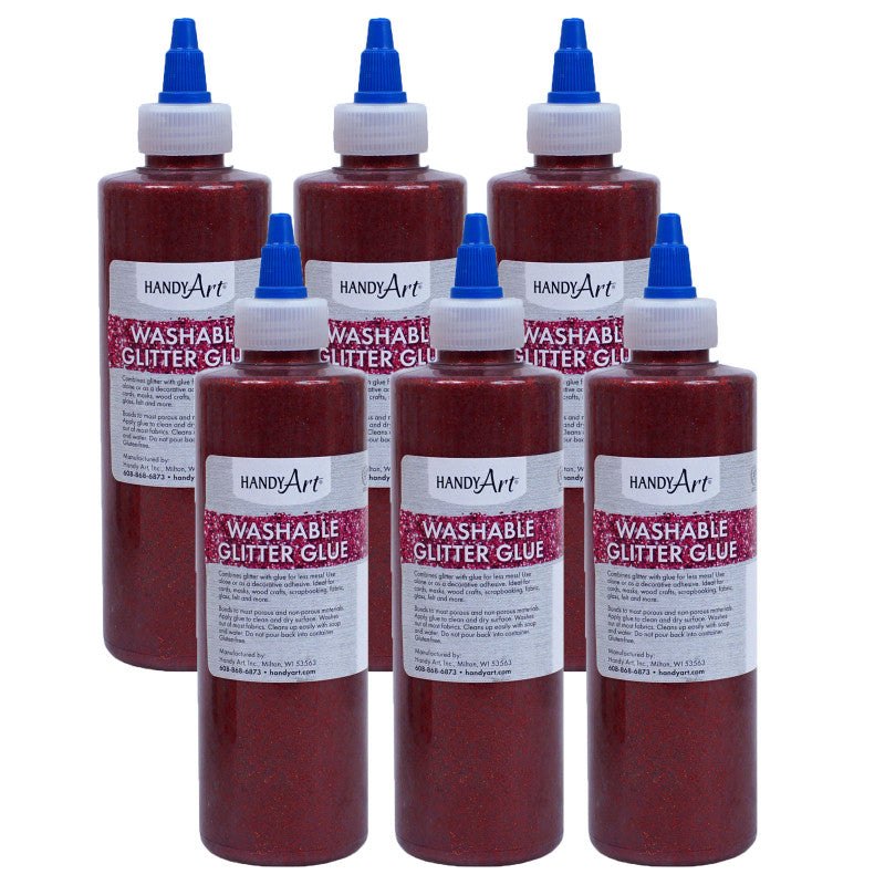 HANDY ART - Washable Glitter Glue, 8 oz., Red, Pack of 6