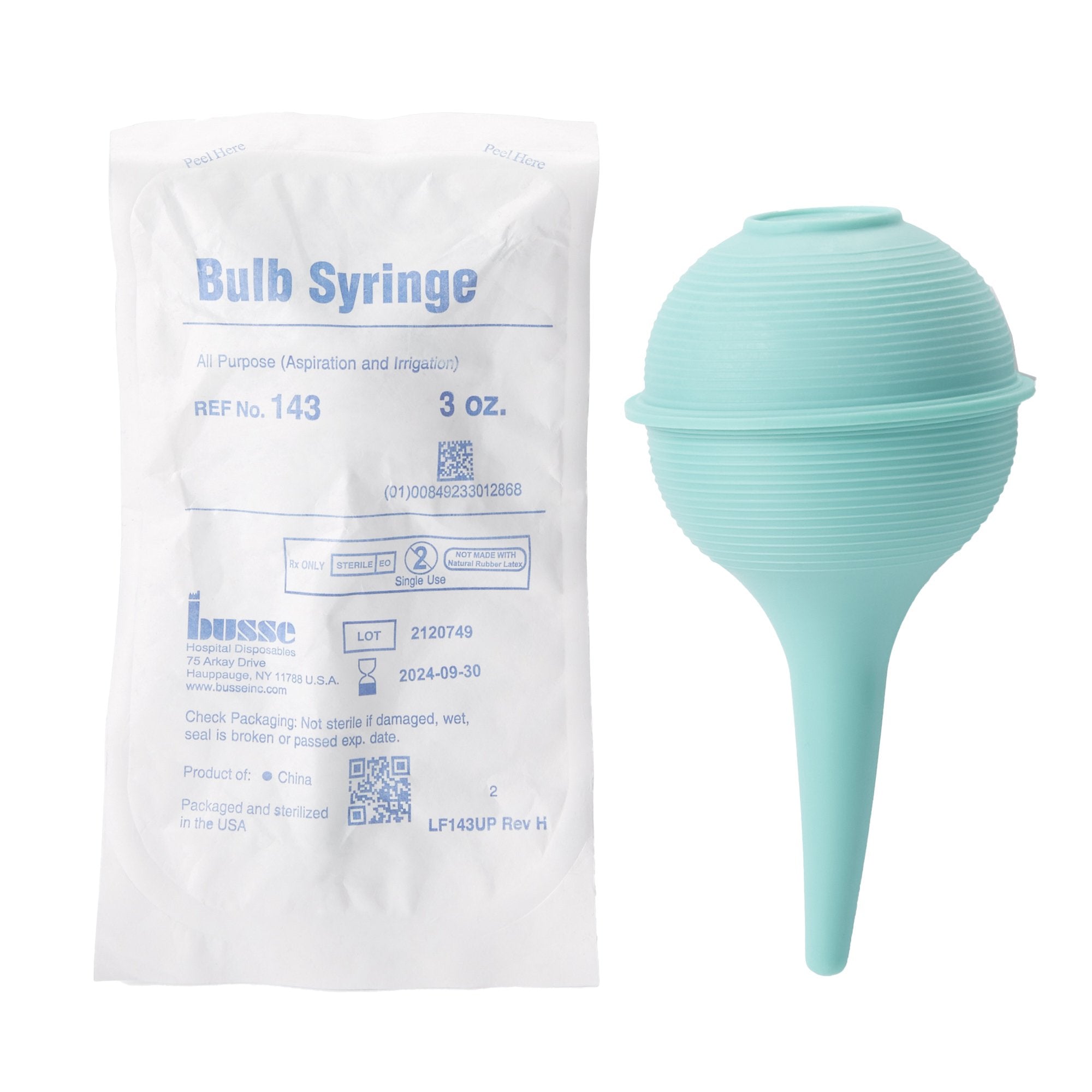 Busse Hospital Disposables - Ear / Ulcer Bulb Syringe PVC Pouch Sterile Disposable 3 oz. [50/CS]